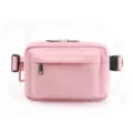 Pink nylon waterproof waist bag, dual compartment fanny pack for outdoor sports and running. - Pink