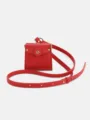Red PU leather mini waist bag crossbody earphone pouch with gold hardware and slim strap - Red