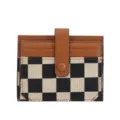Black and white checkerboard card holder with brown PU leather strap and multi card slots. - Brown
