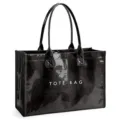 Black PVC Large Capacity Tote Bag Double Handle Casual Shoulder Handbag For Daily Use - Black