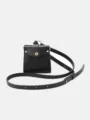 Mini black PU leather crossbody bag, cute earphone pouch, small waist bag with delicate strap. - Black