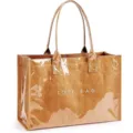 Clear PVC brown texture tote bag large capacity shoulder handbag for daily shopping and travel - Tan