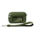 Army green nylon card pouch wristlet with clear ID window and detachable strap variant. - Olive Green