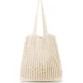 Close-up detail of the beige knitted hollow-out tote bag texture, showing the mesh design. - Off-White-2