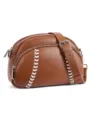 Vintage brown leather crossbody bag with unique baseball stitching, zipper closure and strap. - Dark Brown