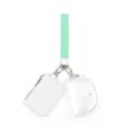 Clear PVC and white card pouch set with mint green nylon wrist strap for daily portable use. - White