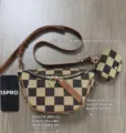 Checkered Crossbody Bag Fashion Dumpling Waist Bag with Brown Trim and Small Pouch SKU Variant - Brown (Large)
