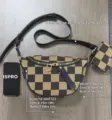 Checkerboard Chest Bag Black Tan Fanny Pack Crossbody Dumpling Bag SKU Style Variant - Black (Large)