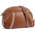 Brown PVC retro baseball shape shoulder bag, stylish messenger bag with adjustable strap. - Brown