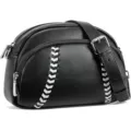 Black PU leather baseball stitch crossbody shoulder bag trendy vintage summer daily handbag - Black