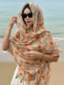 Retro ethnic floral print cotton linen shawl scarf for women, comfortable beach sunscreen cape. - Red Series 4