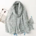 Boho floral cotton linen scarf, vintage tassel summer sun protection shawl for women - Fresh Series 6