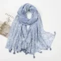 Lightweight blue floral print tassel scarf stylish summer bohemian cotton shawl soft - Fresh Series 9