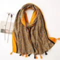 Retro ethnic floral print cotton linen scarf shawl with tassels for women, sun protection. - Red Series 17