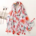 Women floral printed scarf cotton linen lightweight shawl for spring autumn daily fashion - Red Series 20