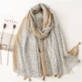 Floral pattern cotton linen scarf detail with tassels, summer travel sunscreen shawl. - Fresh Series 21