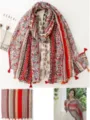 Cotton linen retro ethnic printed scarf shawl, perfect for spring autumn sun protection. - Red Series 22