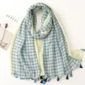 Light green bohemian cotton linen scarf with tassel lightweight summer beach wrap shawl. - Fresh Series 16