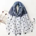 Blue and white bohemian printed tassel scarf lightweight summer sun protection shawl. - Fresh Series 19