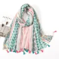 Bohemian green floral tassel scarf for women, lightweight summer boho travel shawl wrap. - Fresh Series 24