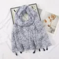 Boho tassel scarf women summer lightweight shawl ethnic design grey floral beach wrap fashion - Fresh Series 25