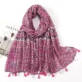Vintage ethnic floral print cotton linen tassel scarf shawl for women spring autumn accessory - Red Series 37