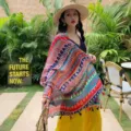 Ethnic print cotton linen shawl scarf, retro style sun protection cover up for women outdoor. - Red Series 41