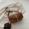 Brown fashion small square shoulder bag with metal V clasp and tassel, chic daily commuter crossbody. - Brown