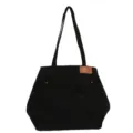 Bolso tote de pana negra para mujer, gran bolso de hombro retro con estilo casual diario. - Negro