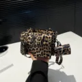 Leopard print small square shoulder bag with metal skull decor and mini pouch for women. - 18*5.5*14 / Leopard Style