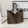 Sac cabas en toile imprime leopard tendance, grand sac porte epaule bandouliere pour femme. - Léopard Marron