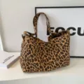 Sac à bandoulière en toile imprimé léopard pour femme, grand cabas fourre-tout. - Léopard Marron