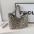 Sac bandoulière fourre-tout en toile imprimé léopard femme grande capacité tendance - Léopard Blanc