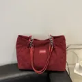Bolso shopper de pana para mujer gran capacidad bolso de hombro casual bolso de trabajo moda nueva - Rojo