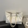 Bolso tote de pana blanco roto con cadena, bolso de hombro informal de gran capacidad para mujer. - Blanco