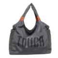 Grand sac cabas épaule en nylon avec imprimé de lettres, sac à main décontracté léger pour femmes. - Gris