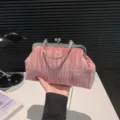 Hermoso bolso de mano vintage de terciopelo rosa elegante bolso de hombro con cadena mujer - Estilo 2 Rosa