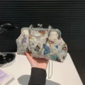 Bolso de Mano con Estampado de Mariposa Estilo Retro Bolso de Cadena para Mujeres - Estilo 1 Blanco