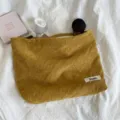 Yellow corduroy makeup bag large capacity portable cosmetic storage pouch with zipper - Turmeric