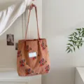 Sac cabas en velours cotes grand capacite sac epaule decontractee fourre tout style - Marron