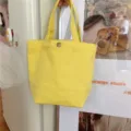 Yellow canvas tote bag, mini bento lunch handbag, casual shopping storage pouch for daily use. - Metal Snap Closure / Turmeric