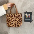 Sac cabas en velours côtelé imprimé léopard sac à main rétro petit sac de déjeuner fourre-tout - Léopard Abricot