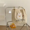 Sac cabas en velours côtelé avec broderie de lapin, sac bandoulière décontracté pour femmes. - Lapin à Nœud Blanc Crème