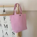 Cute pink canvas tote bag minimalist small lunch handbag reusable shopping storage pouch. - Metal Snap Closure / Hot Pink