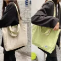 Sac bandoulière en toile style japonais pour femme, cabas réversible à carreaux casual. - Vert Moutarde
