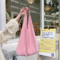 Sac à bandoulière en toile décontracté rose pour femme, sac fourre-tout esthétique uni. - Rose