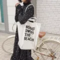 Sac à bandoulière en toile imprimé lettres style coréen minimaliste pour femme grande capacité - Blanc
