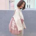 Korean style minimalist letter printed canvas shoulder bag for women large capacity pink tote - Lotus Pink with White Letters