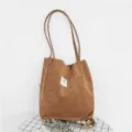 Korean style corduroy shoulder bag for women, large capacity casual daily tote bag brown. - Pickle Green