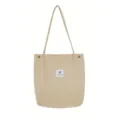 Beige corduroy shoulder bag for women, large capacity casual tote bag with snap button. - Beige